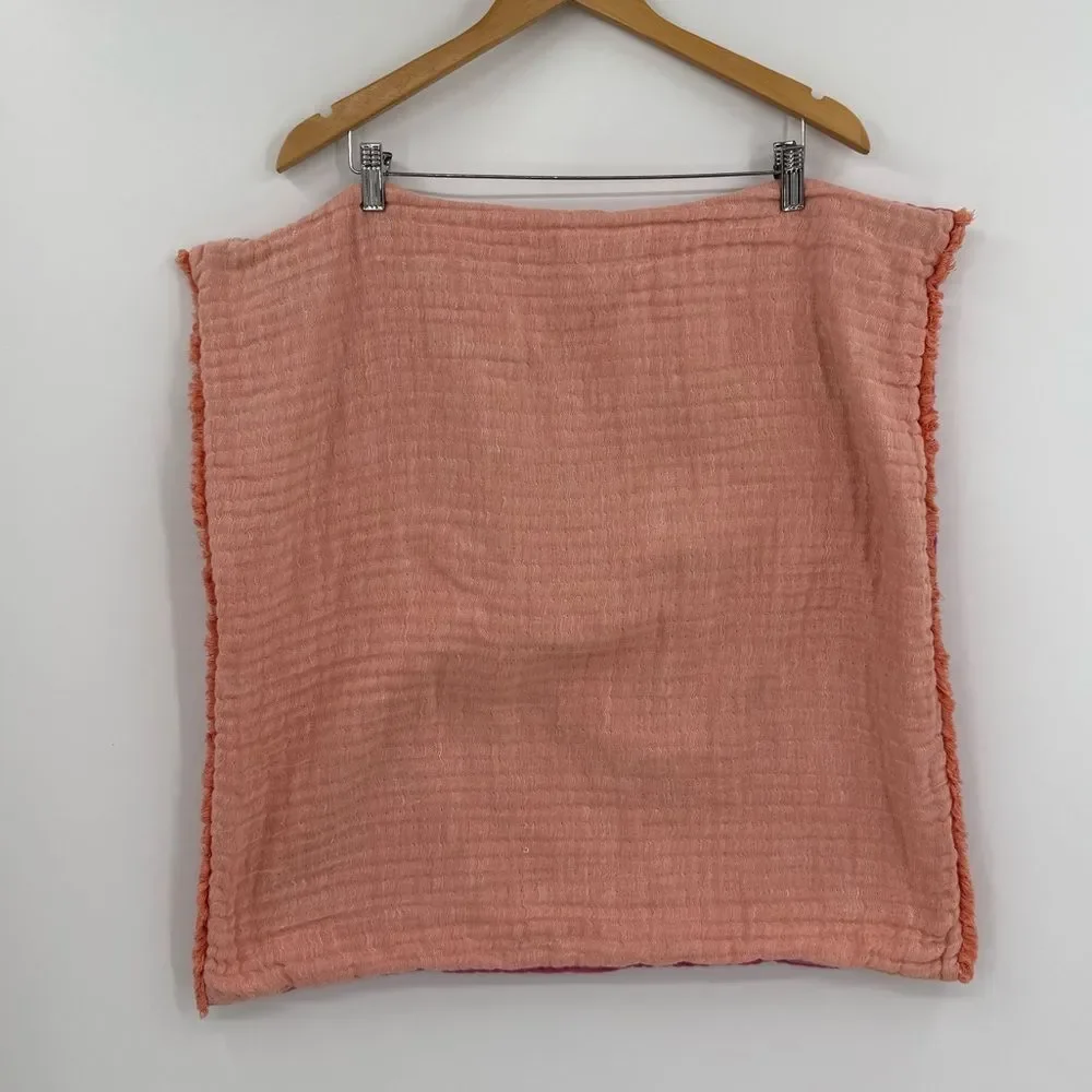 Anthropologie Home Reversible Linen Blend Fringe Pillow Cover Pink/Peach | 24x24